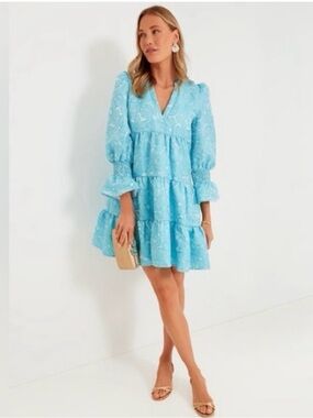 Tuckernuck Sky Blue Embroidered Tiered V-Neck Mini Dress